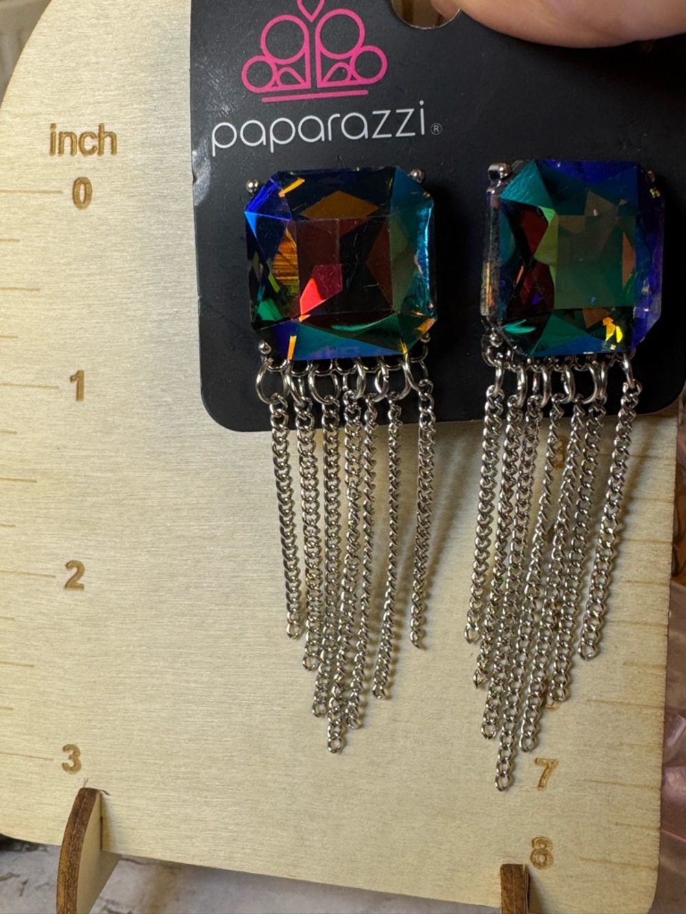 Paparazzi Multicolor Iridescent Crystal Fringe Earrings - Picture 3 of 3